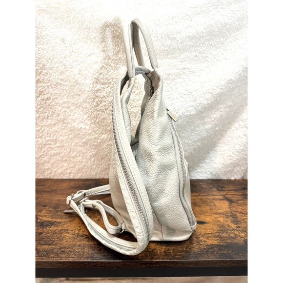 VALENTINA Leather Sling Backpack Bag Italy Light Gray main image 13